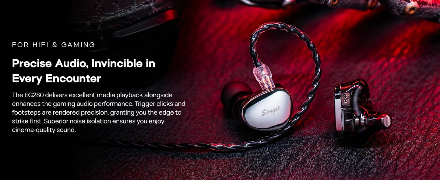 SIMGOT EG280 In Ear Monitor 1DD+1 Planar HiFi IEM Wired Gaming Earphone with Detachable 2Pin OFC Cable Optimized for HiFi&Gaming
