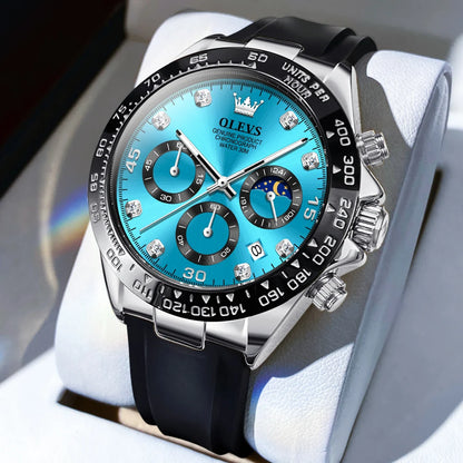 Reloj para hombre OLEVS: reloj de cuarzo de lujo, resistente al agua y luminiscente, con cronógrafo y indicador de fecha. Reloj deportivo para hombre de una gran marca.