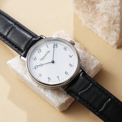 【Escapement Time】Quartz Movement Watch 38.5mm Case Enamel White Waterproof 50M Blue Heat Treatment Hand
