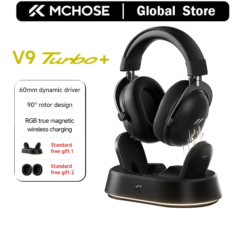 MCHOSE V9 Turbo + Wireless Gaming Headset 60mm 7.1 Surround Sound Professional Esports Headphones With RGB Charging Base