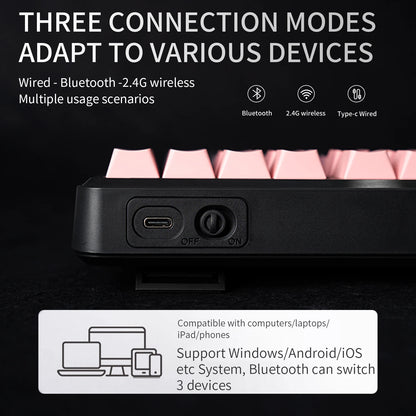 V108 Pro Bluetooth Keyboard  Office Low Noise 2.4G Wired&Wireless Full Layout with RGB Backlit Membrane