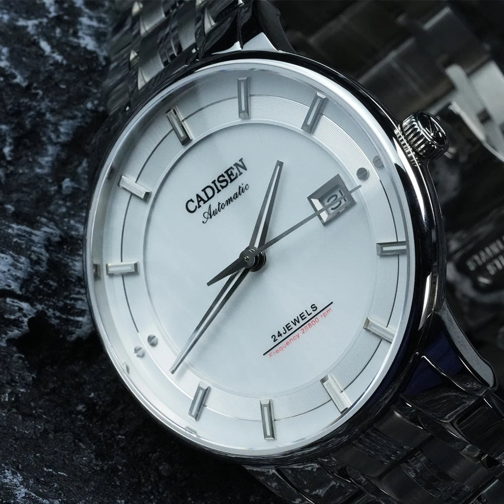 CADISEN Automatic Mechanical Ultra-thin Wristwatch MIYOTA 9015 Top Brand Luxury Curved Single-dome Sapphire Crystal Watch Man