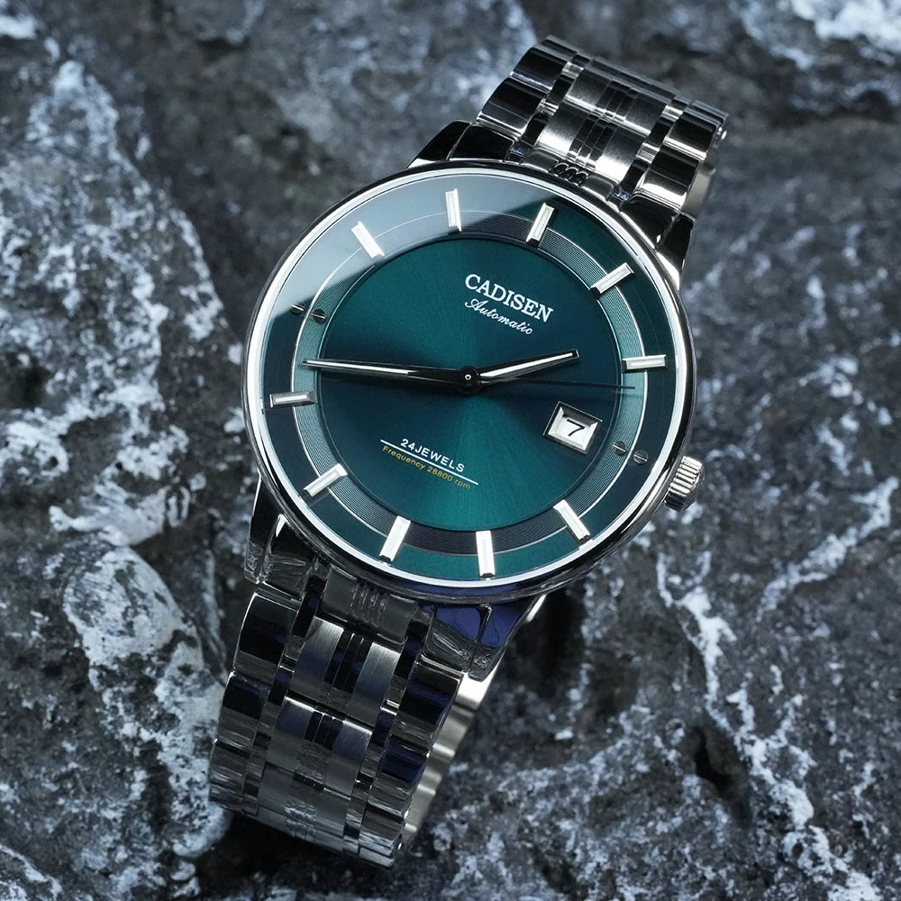 CADISEN Automatic Mechanical Ultra-thin Wristwatch MIYOTA 9015 Top Brand Luxury Curved Single-dome Sapphire Crystal Watch Man