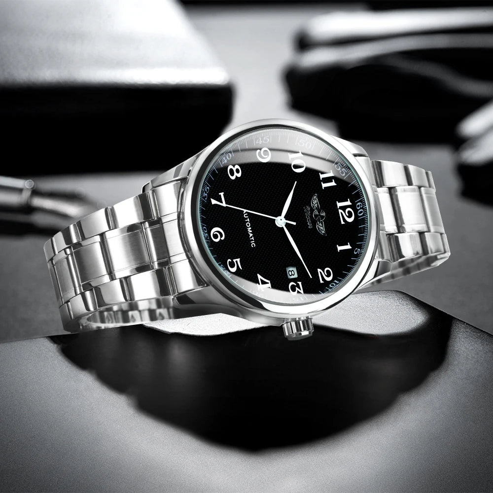 Montre pour homme WINNER – Style classique, rétro et élégant – Montre mécanique automatique avec calendrier – Marque de luxe, boîtier en acier et bracelet en cuir