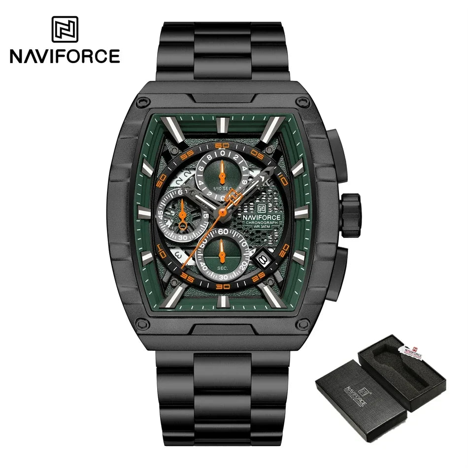 NAVIFORCE Top Brand Men's Watches Luxury Tonneau Quartz Wristwatch Waterproof Chronograph Watch for Men 2025 Auto Date Clock