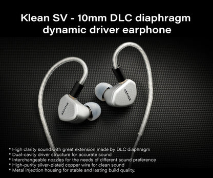 Angelears Kefine Klean SV 10mm DLC Diaphragm Dynamic Driver IEMs Hi-Fi In-ear Earphone with Nozzles and SPC Cable