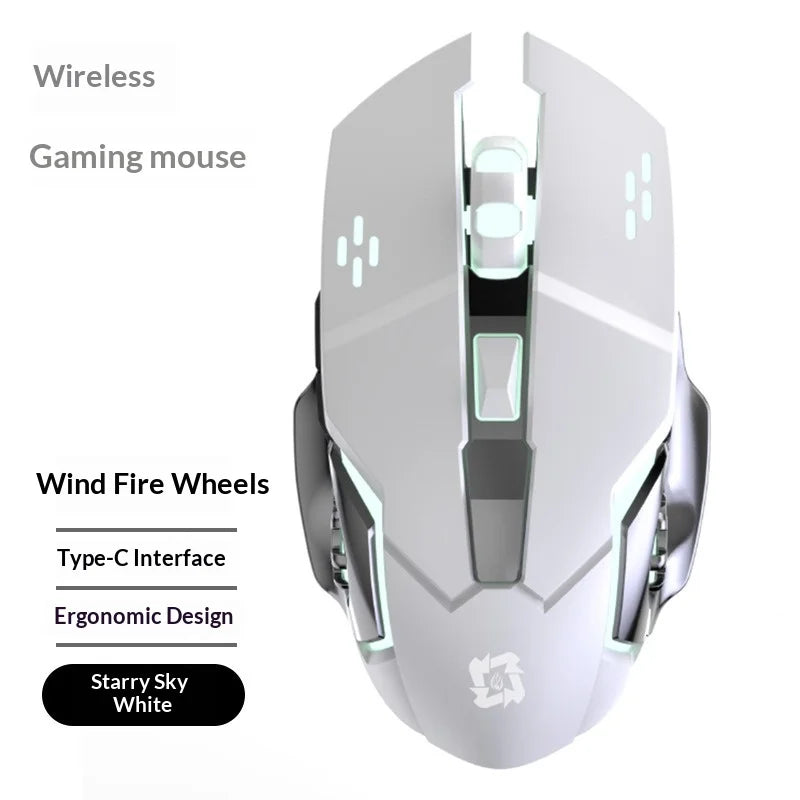 Wireless Mouse Silent Rechargeable Type-C Bluetooth 2.4G Dual Mode Ergonomic RGB Light for Laptop PC Office Home Gaming Daily Wo