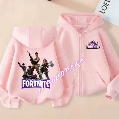 Giacca outdoor per bambini Cartoon FORTNITED per bambina e bambino, felpa cappotto, giacca a vento leggera di alta qualità, giacca autunnale con zip, abbigliamento top