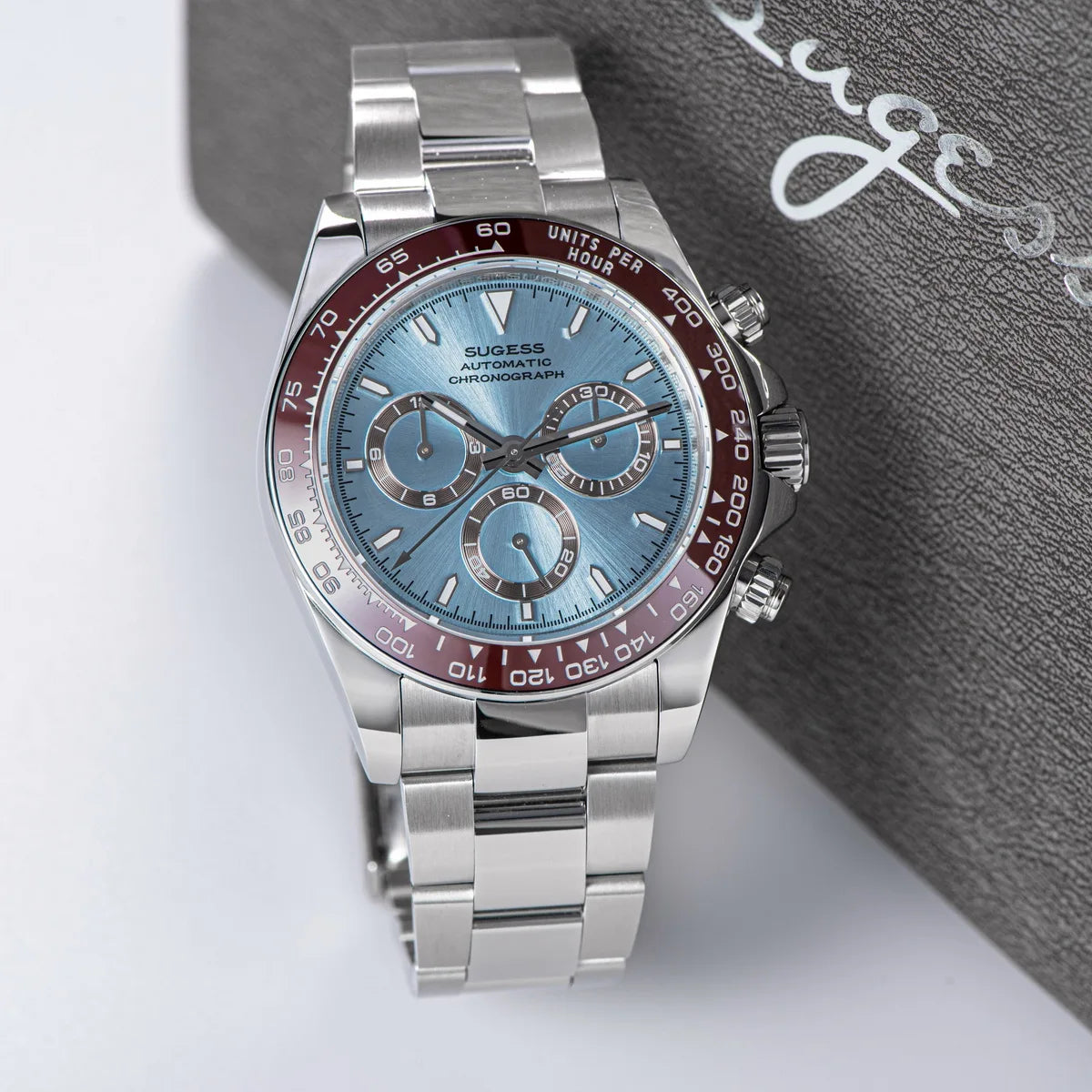 Sugess Diving Mens Watch Panda Automatic Mechanical Chronograph Peacock SL4801 Movement Wristwatch Waterproof Ceramic Bezel New