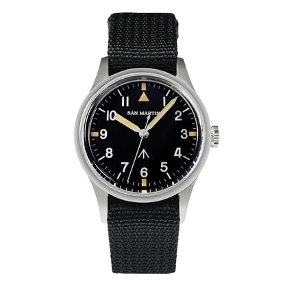 San Martin 36mm Men Pilot Watch VH31 Mechaquartz Movement Sweep Second Quartz Series Simple Style Nylon Strap 10 Bar Luminous