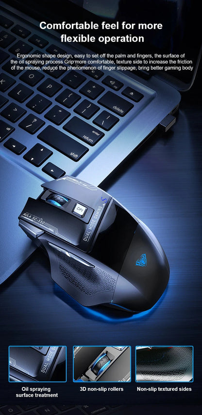 AULA SC550 Wireless Gaming Mouse Dual-mode Rechargeable Luminous Mechanical gaming mouse for Desktop/laptop E-sports USB Mouse