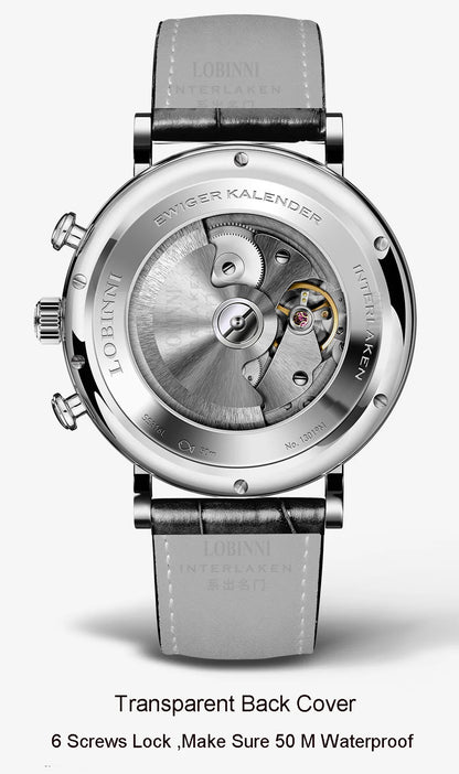 Luxury Brand Switzerland LOBINNI Perpetual Calendar Seagull Automatic Mechanical Men's Watches Sapphire Multi-function L13019-11