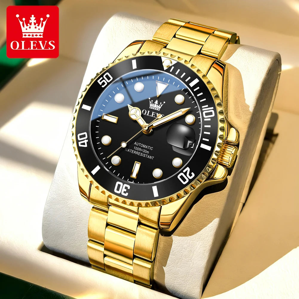 Reloj mecánico automático de lujo para hombre OLEVS 6650 – Resistente al agua, luminiscente, correa de acero – Reloj de pulsera para hombre, estilo profesional, marca de prestigio