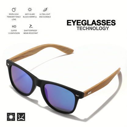 4PCS Bamboo Texture Square Sunglasses UV400, Fashion Unisex Classic - Lightweight for Casual Wear & Holidays