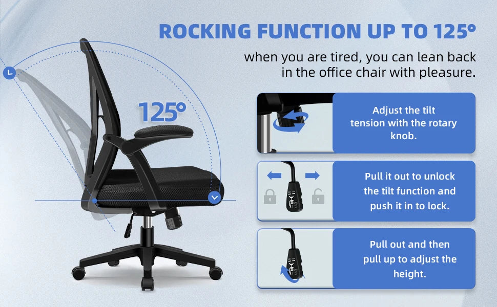 Daccormax Office chair Ergonomic Reclining 90°-125°, Desk chair with Lumbar Support, Computer chair Adjustable, living room chairs