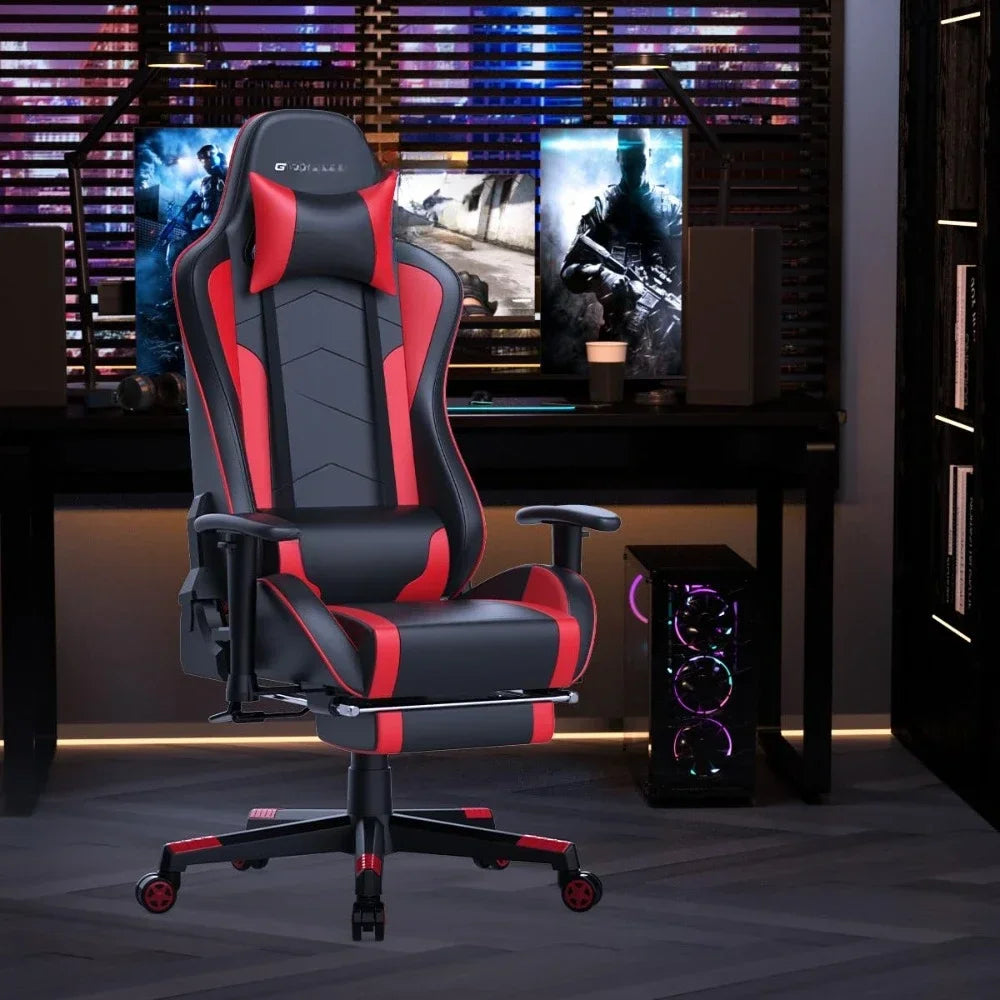 Gaming Chair with Footrest Speakers Video Game Chair Bluetooth Music Heavy Duty Ergonomic Computer Office Desk Chair Red