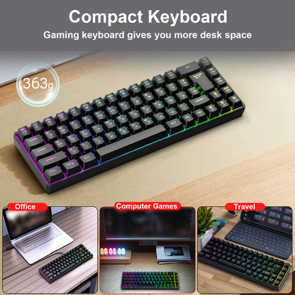 68-Key Russian English Mechanical Gaming Keyboard Dual Language Keyboard RGB Backlit Gaming Mechanical Keyboard for Gaming