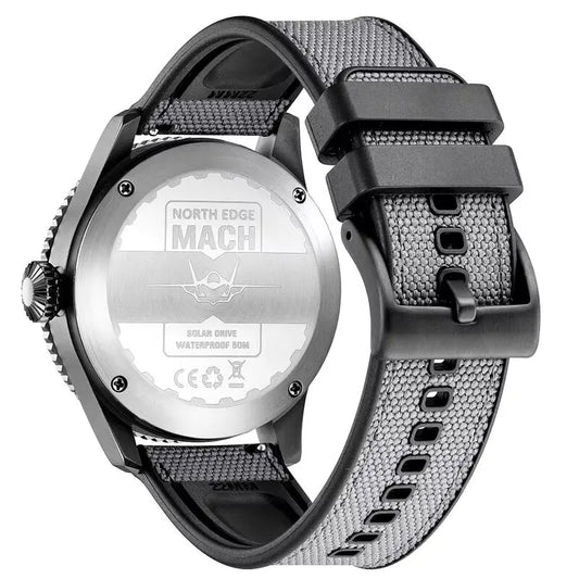 NORTH EDGE MACH Orologio al quarzo a energia solare da uomo, impermeabile fino a 50 m, orologi da polso sportivi da pilota da uomo, luminescente, ecologico