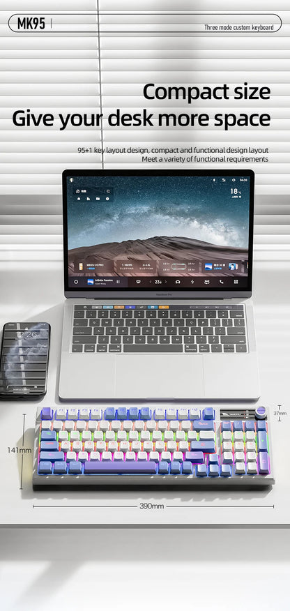 SMAILWOLF MK95 Bluetooth 무선 한국어 맞춤형 기계식 키보드 e-스포츠 3 모드 노트북 오피스 게임 풀 키 핫 스왑 가능 RGB 조명 효과