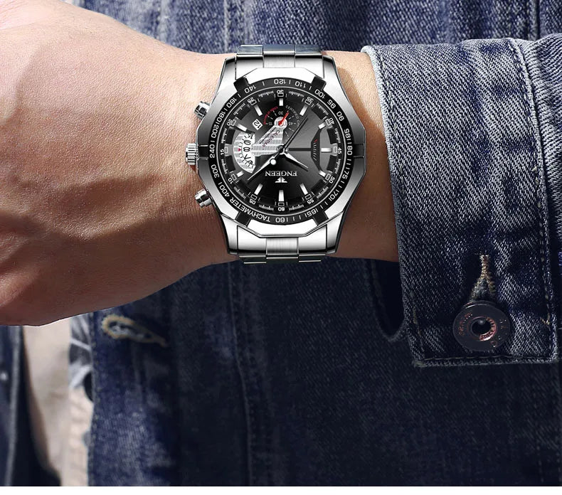 Reloj de pulsera para hombre, de estilo militar, informal o deportivo, de cuarzo, de una marca prestigiosa, totalmente de acero, resistente al agua