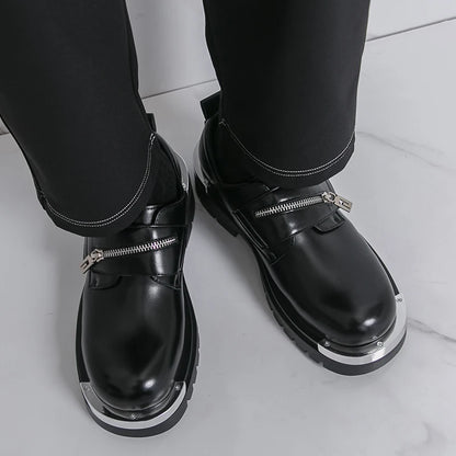 Men's thick soled leather shoes Designer's personalized style Leisure Party Office Outdoor Fashion Street Black white shoes