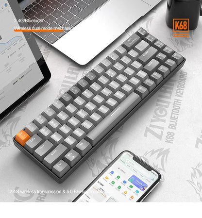 K68 2.4G/BT5.0 Wireless Gaming Mechanical Keyboard 68 Keys Hotswap Mini Gaming Mechanical Keyboard PBT Keycaps 65% Keyboards