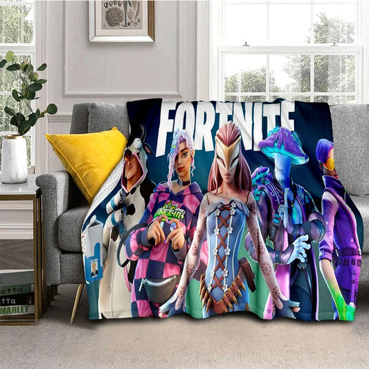3D kreslená herní flanelová deka F-Fortnites, měkká a hřejivá deka na přehoz do ložnice, obývacího pokoje, na postel, cestování, kempování, piknik i jako dárek