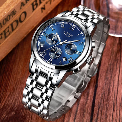 Montre pour homme LIGE – Chronographe de luxe, style sport décontracté, étanche, entièrement en acier, mouvement à quartz