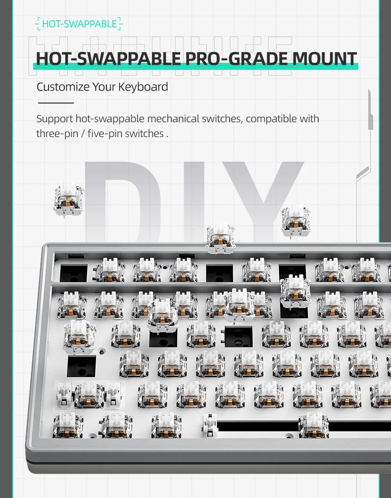 MACHENIKE CK600 Tri-Mode Mechanical Keyboard Full Size Wireless Gaming Keyboard Hot Swappable ANSI Layout For PC Gamer Office