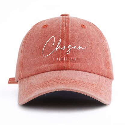 1pc CHOSEN Print Washed Baseball Cap for Adults,  Minimalist Retro Style Casual Soft Adjustable Dad Hat, Perfect As Gift