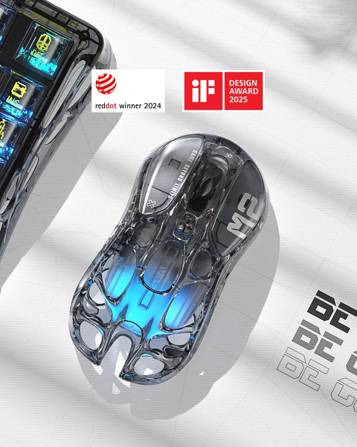 GravaStar Mercury M2 Wireless Gaming Mouse, Lightweight Hollowed-Out Design, 5 Programmable DPI, 26,000 DPI, PAW3395DM Sensor