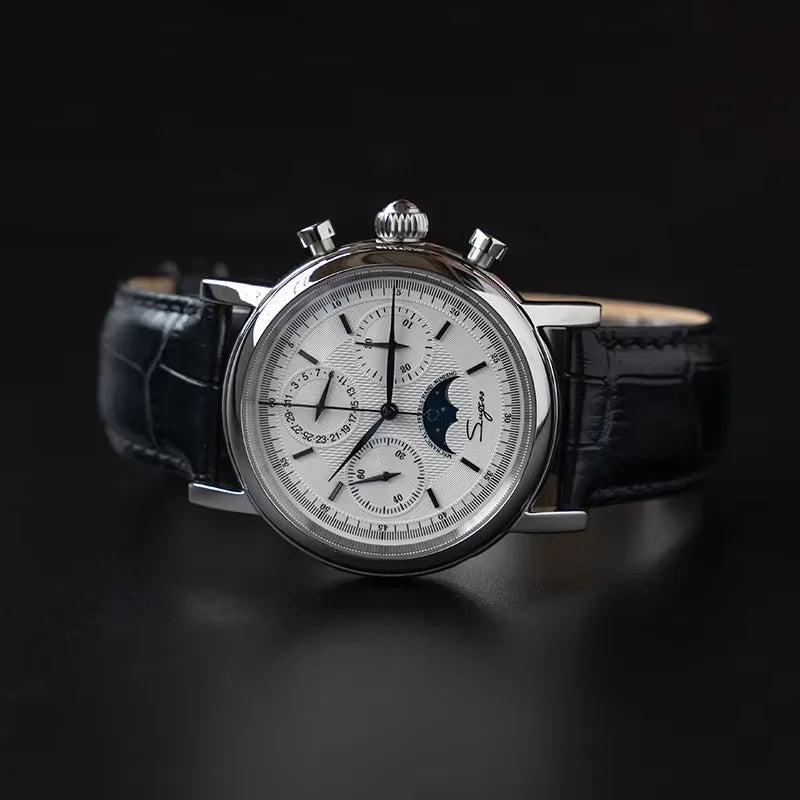 Original Movement ST1908 Sugess Men Mechanical Calendar Watch Chronograph Vintage Moonphase Wristwatches Waterproof