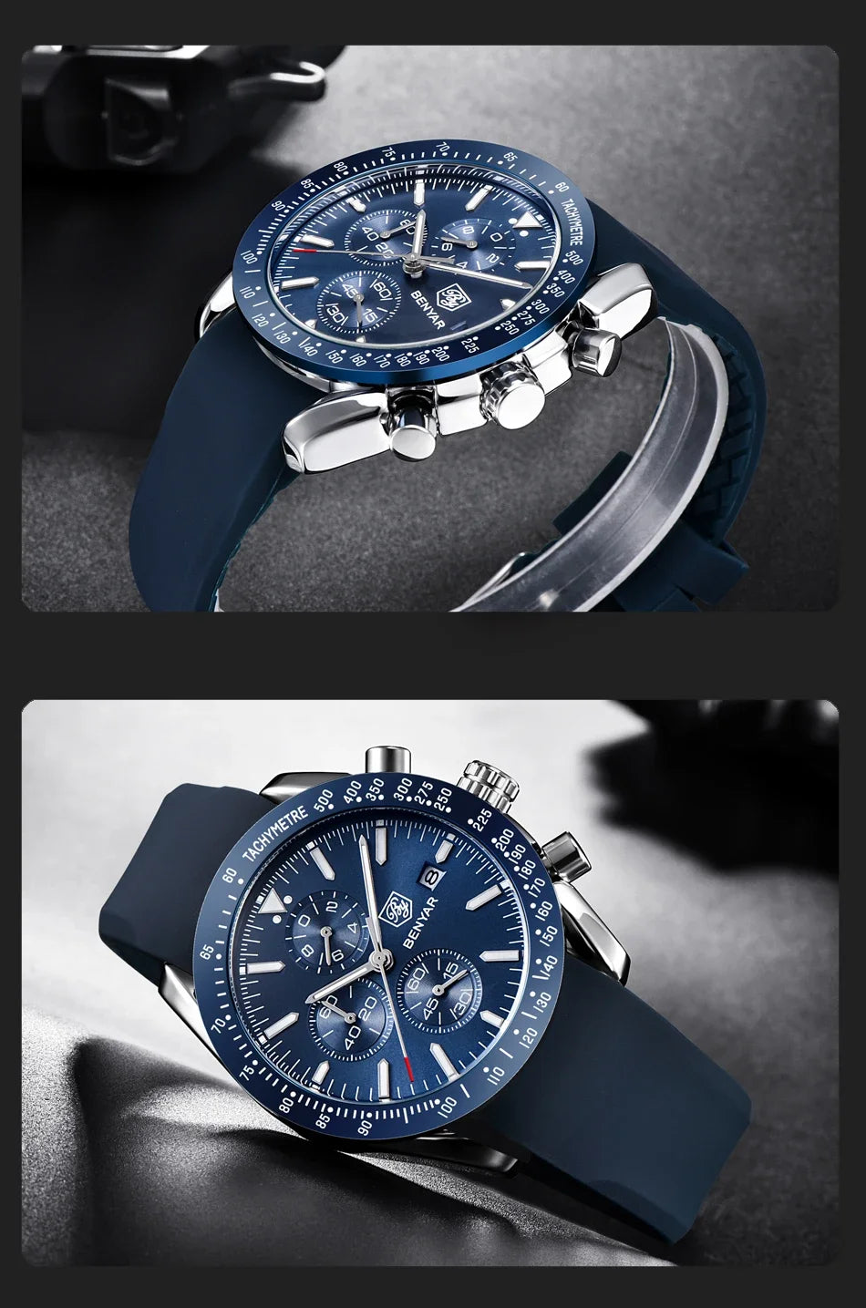 Montre homme BENYAR 5140, montre de sport décontractée, montre à quartz de luxe étanche, chronographe militaire de marque haut de gamme.