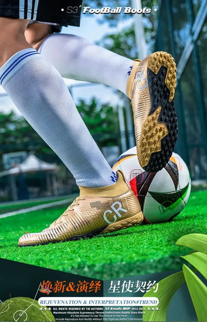 Kids Anti Collision Toe Football Boots Lace Up Closure Short Non Slip Studs Wearproof Breathable Outdoor Grass Game Shoes