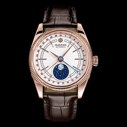Sugess 40mm Watch of Men Moonphase Automatic ST2108 Movement Sapphire Crystal Mechanical Wristwatches Waterproof Date 2024 New