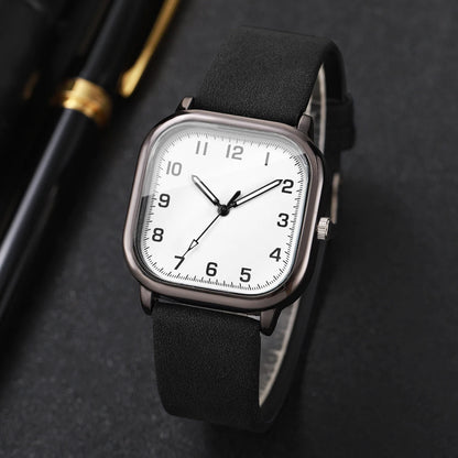 Fashion Square Arabic Men Business Watches Simple Leather Band Quartz Wristwatches Reloj Hombre（Without Box）