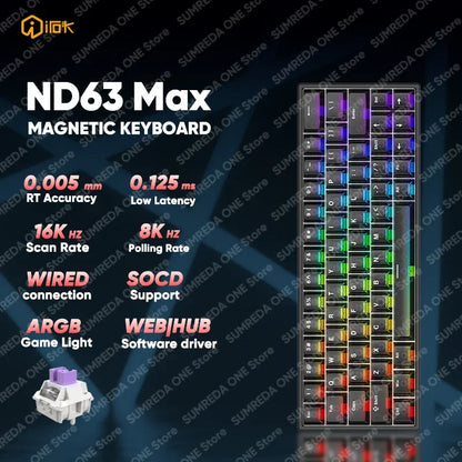 IROK ND63 Max ND63 Ultra ND68 Pro Gaming Magnetic Mechanical Keyboard 60% Layout RT0.001mm 8K 0.125ms Delay Wired Gamer Keyboard