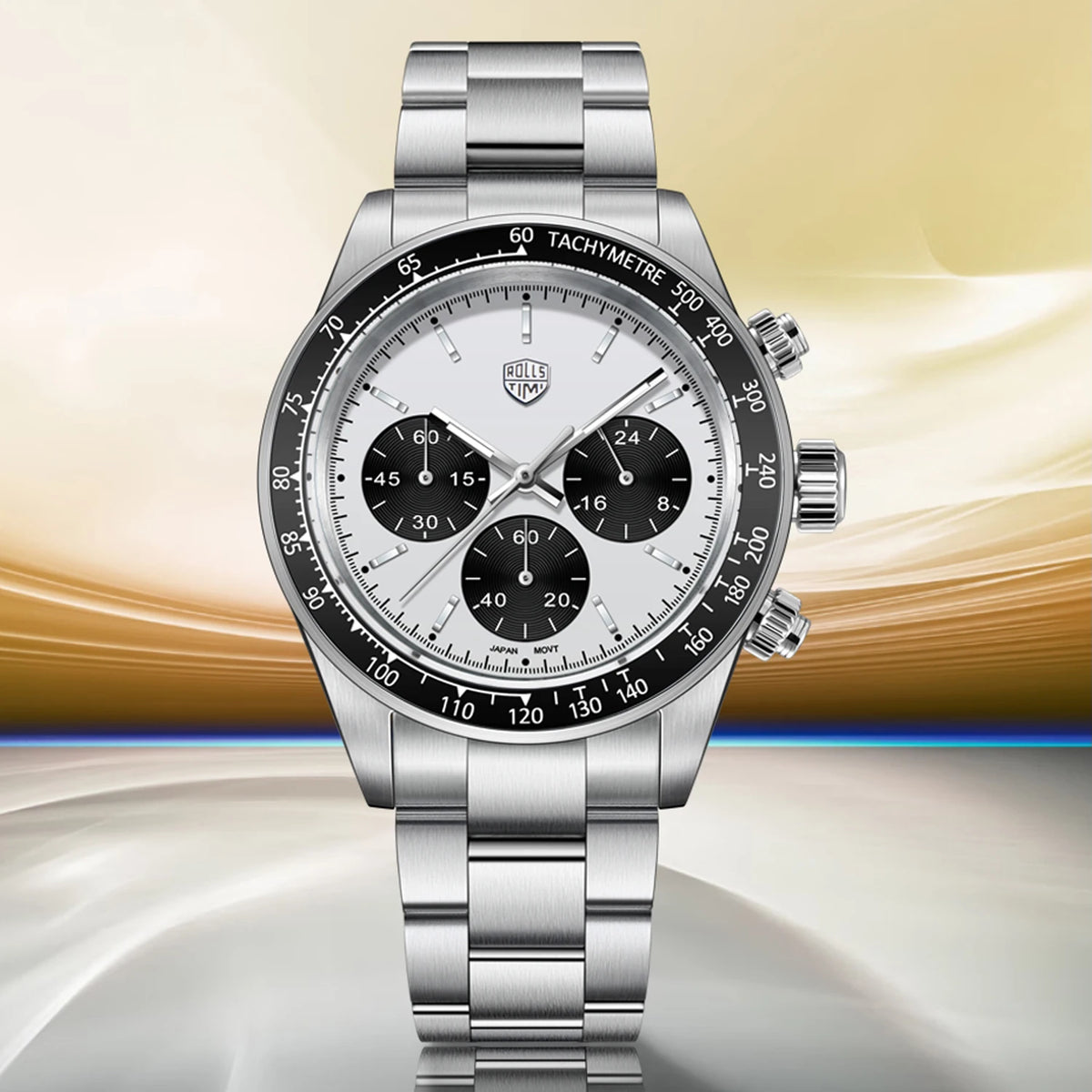 Montres pour hommes Rolls Timi Panda – Chronographe à quartz, modèle de luxe, verre saphir avec traitement antireflet, étanche, style sportif