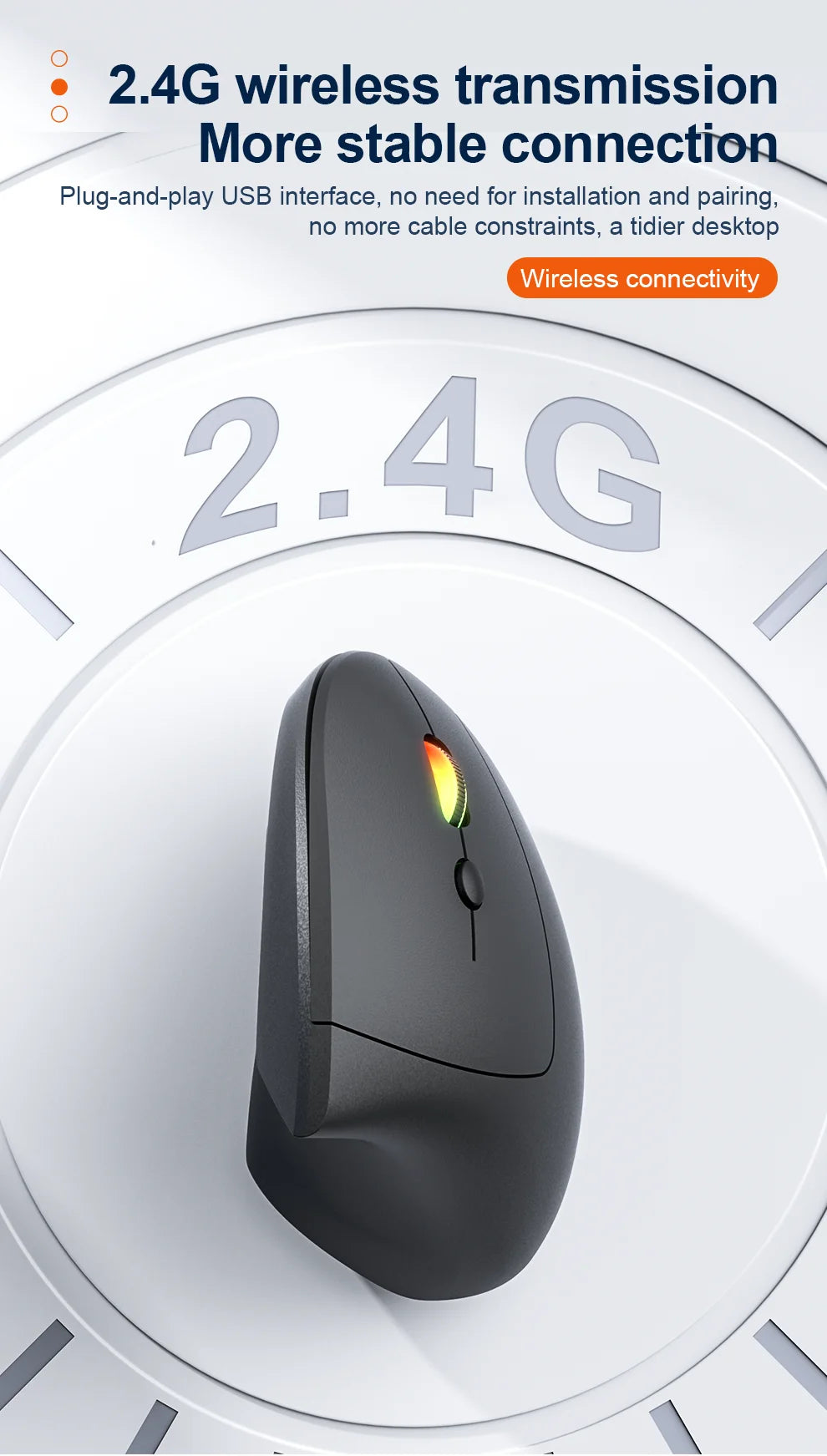 2.4G Bluetooth Wireless Vertical Mouse Rechargeable Ergonomic 1600DPI Adjustable Gaming Mouse 6Buttons for Laptop PC Computer