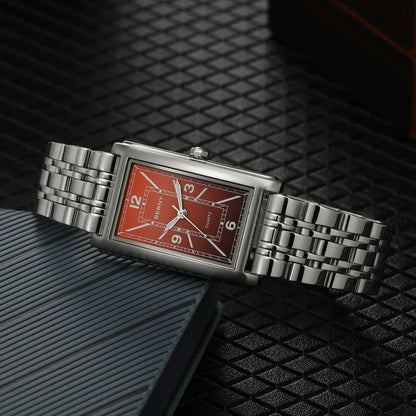 Reloj cuadrado para hombre BERNY – Movimiento de cuarzo, esfera con números romanos, indicación luminiscente, caja de acero inoxidable 316L – Reloj rectangular elegante y desenfadado