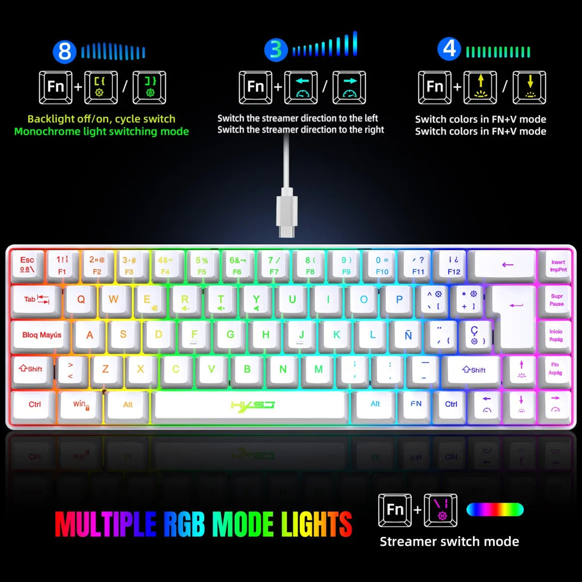 RGB backlit keyboard Russian 69 keys white membrane gaming wired ergonomic Keyboards for compact mini  for pc laptop color black
