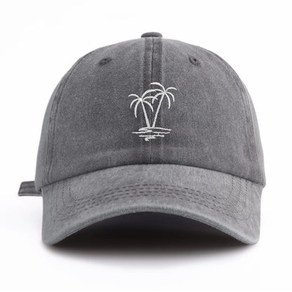1pc Coconuttree Embroidery Washed Baseball Cap For Adults,Minimalist Retro Style Casual Soft Adjustable Dad Hat, Perfect As Gift