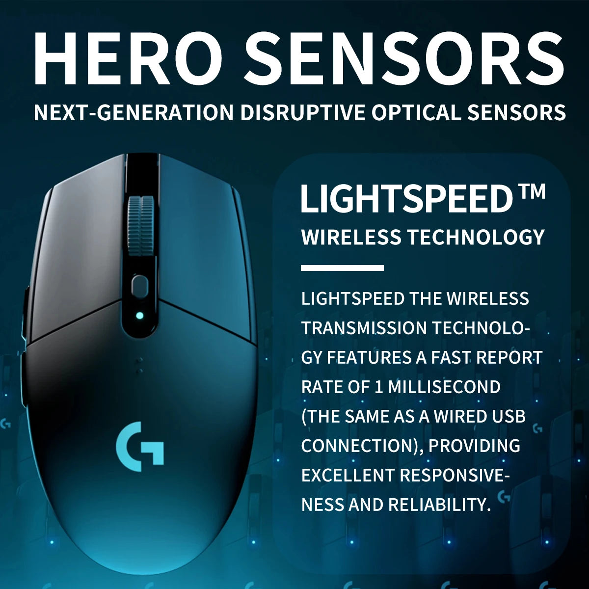 Logitech G305 wireless mouse, 12000 DPI, HERO sensor, 9-month battery life, sensitive hotkeys, suitable for casual gamers.