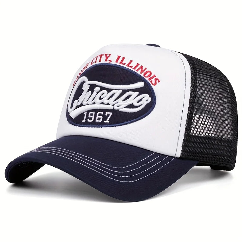 1pc Chicago 1967 Embroidered Letter Baseball Cap - Lightweight, Breathable Mesh Back Trucker Hat