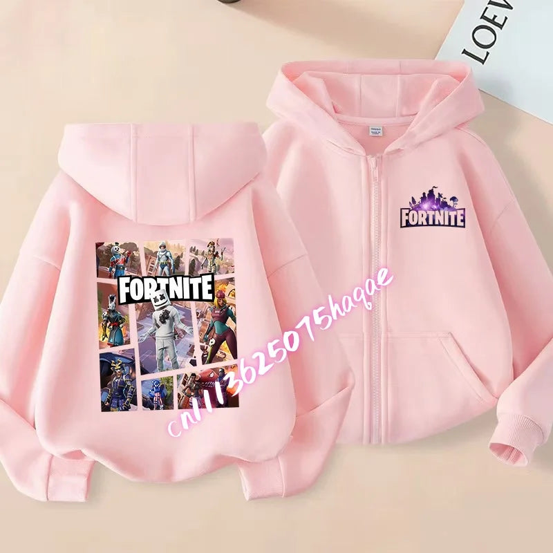 Giacca outdoor per bambini Cartoon FORTNITED per bambina e bambino, felpa cappotto, giacca a vento leggera di alta qualità, giacca autunnale con zip, abbigliamento top