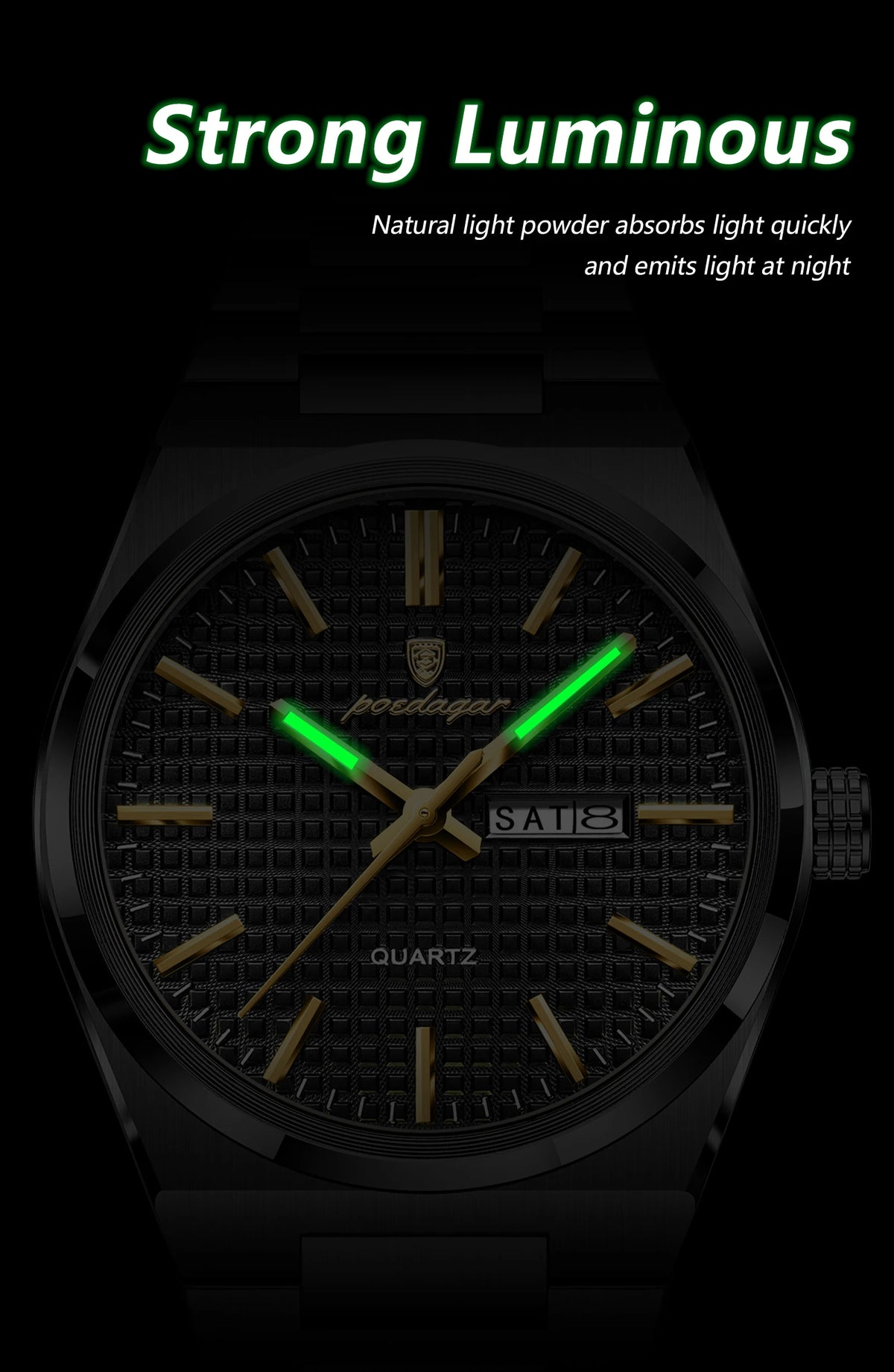 Montre-bracelet de luxe pour homme POEDAGAR, étanche, lumineuse, en acier inoxydable, avec date et jour de la semaine, à quartz, style business.