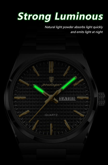 Montre-bracelet de luxe pour homme POEDAGAR, étanche, lumineuse, en acier inoxydable, avec date et jour de la semaine, à quartz, style business.