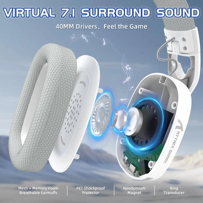 MAMBASNAKE x ATTACK SHARK L90 RGB Wireless Gaming Headset, Triple Modes, Foldable Headphone with Detachable Mic