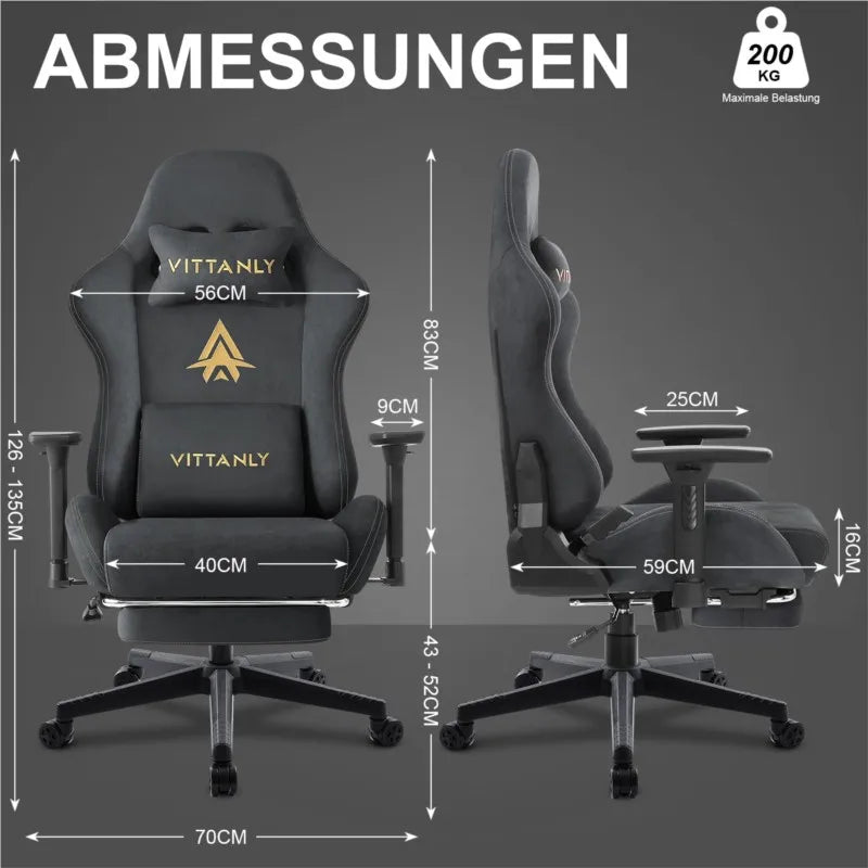 Kitinjoy Natural Suede Gaming Chair High Back Ergonomic Computer Chair With Footrest Reclining Adult Comfortable Office Chair