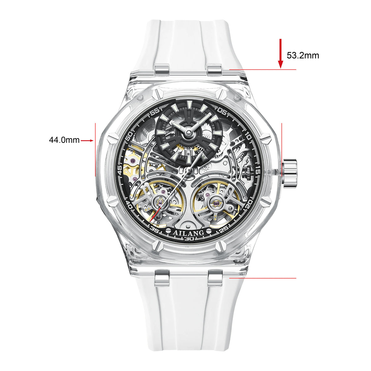 White Double Tourbillon Men Watches Luxury Automatic Mechanical Watch Rubber Sports Casual Sports Military Waterproof Clock